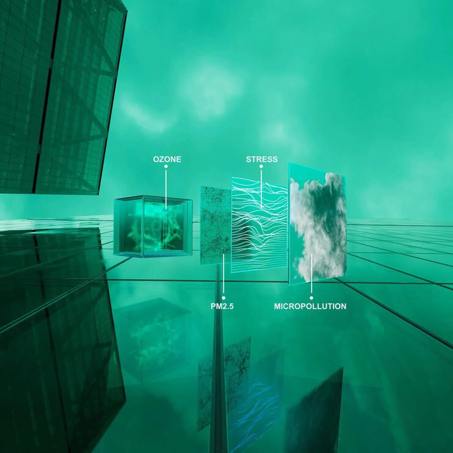 Flacon de serum 'Powercell Skinmunity' sur un fond geometrique vert, evoquant un univers moderne et captivant.